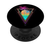 Retro anni '80 anni '90 Vaporwave Palme Tramonto Spiaggia Surf Art PopSockets PopGrip Adesivo