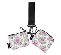 Retro Antiche Rose Pesca Portamonete da donna Porta Carte Mini Moda ID Card Holder Protector con Portachiavi per Lavoro Viaggi 2 Confezioni Mujer para tarjetas