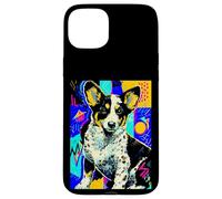 Retro astratto Heeler Corgi Mix Dog Pop-Art Design Custodia per iPhone 15 Plus