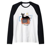 Retro Atomic Age Mid-Century Cat Vintage TV Modern Maglia con Maniche Raglan