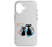 Retro Atomic Age Mid-Century Twin Cat Vintage Modern Design Custodia per iPhone 16