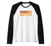 Retro Austin Texas Vintage 70s Tramonto Silhouette Art Maglia con Maniche Raglan