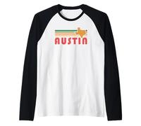 Retro Austin Texas Vintage 70s Tramonto Silhouette Art Maglia con Maniche Raglan