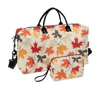 Retro Autunno Foglie D'acero Decorativo Carry on Weekender Pernottamento Borsa Allenamento Borsa con Cinghia Regolabile per Allenamento 2 Pz Set bolso de para Hombre