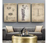 Retro Avvocato Signora Giustizia Legge Brevetto Poster E Stampe Bilancia Della Giustizia Avvocato Regalo Di Arte Della Tela Di Canapa Pittura Avvocato Ufficio Decorazione Della Parete 40Cmx60Cmx3Pcs