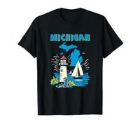 retrò, Barca a Vela, e, Faro, in, Michigan, Grandi Laghi Maglietta