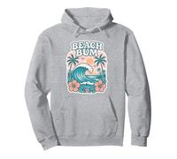 Retro Beach Bum Ocean Wave Palma Tramonto Ibisco Fiore Felpa con Cappuccio