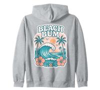 Retro Beach Bum Ocean Wave Palma Tramonto Ibisco Fiore Felpa con Cappuccio