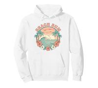 Retro Beach Bum Wave Palme Ibisco Tramonto Costiera Surf Felpa con Cappuccio