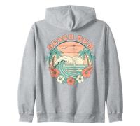 Retro Beach Bum Wave Palme Ibisco Tramonto Costiera Surf Felpa con Cappuccio