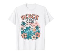 Retro Beach Bum Wave Tramonto Ibisco Palme Ocean Vibes Maglietta