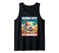 Retro Beach Gnome Reading Book Graphic Funny Teacher Summer Canotta