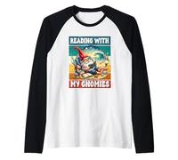 Retro Beach Gnome Reading Book Graphic Funny Teacher Summer Maglia con Maniche Raglan