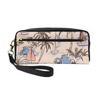 Retro belle barche palme, Borsa per il trucco Borsa per cosmetici Borsa da viaggio portatile da toilette Astuccio in pelle per donne e ragazze