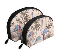 Retro belle barche palme, Borsa per trucco a conchiglia Portamonete da donna Borsa da toilette piccola Borsa per cosmetici 2 pezzi
