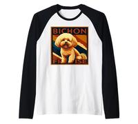 retrò Bichon Frise Puppy Joy Maglia con Maniche Raglan