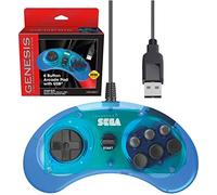 Retro-Bit, controller USB ufficiale Sega Genesis, 6 pulsanti Arcade Pad per Sega Genesis Mini, PC, Mac, Steam, Nintendo Switch, porta USB Blu Clear Blue