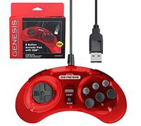 Retro-Bit Controller USB ufficiale Sega Genesis Arcade Pad a 8 pulsanti per Sega Genesis Mini, Switch/Switch 2, PC, Mac, Steam, RetroPie, Raspberry Pi - Porta USB (rosso cremisi)