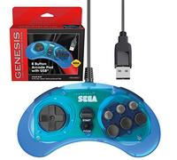 Retro-Bit Controller USB ufficiale Sega Genesis Arcade Pad a 8 pulsanti per Sega Genesis Mini, Switch, PC, Mac, Steam, RetroPie, Raspberry Pi - Porta USB - (Blu trasparente)