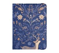 Retro Blu Oro Renna Design In Pelle Impermeabile Porta Passaporto per Viaggio per Viaggio Documenti Organizzatore Protector Passaporto Caso per gli uomini Leggero, Design retrò con renne blu e oro, 1