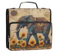 Retro Boho Elefante Girasoli 3 Anelli 3,8 cm Organizer Raccoglitore con Tracolla Multi-Pocket Documenti File Borsa di Immagazzinaggio per Ufficio Scuola Paquete de gestión de documentos