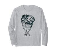 Retro Boho Folk Art Gufo Curioso Testa inclinata Birding Grafica Maglia a Manica