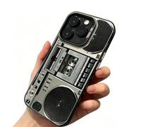 Retro Boombox Cassette Player Pattern Phone Case for iPhone 17/16/15/14 Pro Max, Electroplated Four-Corner Anti Fingerprint Shockproof Case (17 Air,Style A)