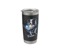 Retro Border Collie Howling Moon Bootleg, meme, cucciolo di cane, stile bootleg, anni '90 Bicchiere termico in acciaio inox doppia parete