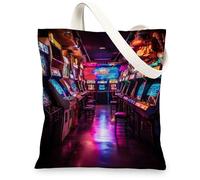 Retro borsa di totalizzatore della tela, borse riutilizzabili della drogheria della galleria al neon, borse leggere di lino della tracolla, Neon, 13x15 Inch