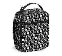 Retro, Borsa per il pranzo Borsa per il pranzo isolata Borse riutilizzabili per donne Uomini Lavoro Picnic Campeggio, Motivo musicale di musical d'altri tempi, Lunchbox portatile per adulti Bianco