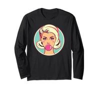 Retro Bubblegum Babe Bionda Pin-Up Style Pop Art Design Maglia a Manica