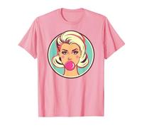 Retro Bubblegum Babe Bionda Pin-Up Style Pop Art Design Maglietta