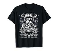 Retro Cafe Racer Rubberside Down Moto Race Design Maglietta