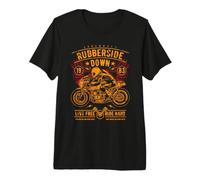 Retro Cafe Racer Rubberside Down Moto Race Design Maglietta Premium