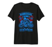 Retro Cafe Racer Rubberside Down Moto Race Design Maglietta Premium