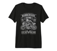Retro Cafe Racer Rubberside Down Moto Race Design Maglietta Premium