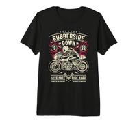 Retro Cafe Racer Rubberside Down Moto Race Design Maglietta Premium