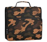 Retro Camouflage Nero Marrone 3,8 Pollici 3 Anelli Cerniera Raccoglitore Organizzatore con Maniglia Laege Capacità Forniture scolastiche Organizzatore per la Scuola Clip de cremallera