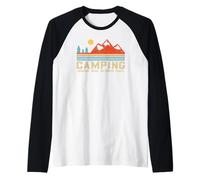 Retro Camping - Attrezzatura Minima Massima Pace per Escursioni Maglia con Maniche Raglan
