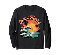 Retro Cancun Mexico Sunset Ocean Wave Travel Maglia a Manica