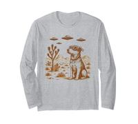 retrò, Cane, UFO, Deserto, Vintage, Illustrazione, Alieno, Fantascienza, Arte Maglia a Manica