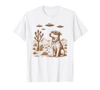 retrò, Cane, UFO, Deserto, Vintage, Illustrazione, Alieno, Fantascienza, Arte Maglietta