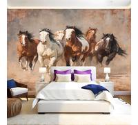 Retrò Carta da Parati Dipinto ad acquerello di un branco di cavalli Fotomurali in TNT Fotomurali Murale alla Moda Decor da Muro Poster Gigante Design Carta per Pareti Ornamento 350 x 250 cm
