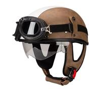 Retro Casco Mezzo Retrò Moto Caschi Jet E Demi-Jet Pelle Certificazione DOTECE Caschi Cromwell Vintage Con Occhiali Elmetto Scodella Aperto Casco Con Visiera Uomini Donne C,L:59-60CM