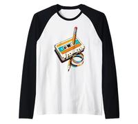 Retro cassetta nastro & matita riavvolgimento nostalgia partito 80s 90s Maglia con Maniche Raglan