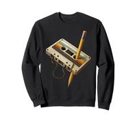Retro Cassette e Matita Divertente 80s 90s Mixtape Nostalgia Felpa