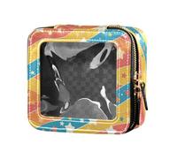 Retro Checker Board Groovy Flower pittura a olio carino trasparente Make Up Bag per ragazze Organizzatore cosmetico portatile Sacchetti per la cura della pelle, Stella d'oro, 1 Size