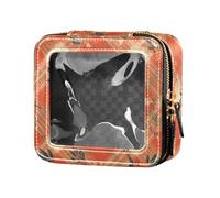 Retro Checker Board Groovy Flower pittura a olio carino trasparente Make Up Bag per ragazze Organizzatore cosmetico portatile Sacchetti per la cura della pelle, Rosso Crema Buffalo Plaid Tartan Scozia