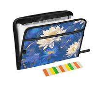 Retro Chic Bianco Blu Fiori Cartella Espandibile 13 Tasche A4 Formato Lettera con Chiusura a Cerniera per Ufficio Espansione Appeso File Cartella Espansione Espansione