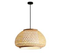 Retro Chinese Style Hanging Chandelier Pendant Light Fixture with Imitation Parchment Lampshade Hand-Woven Lantern Lighting for Dining Room Restaurant(40cm/15.7in*25cm/10in)